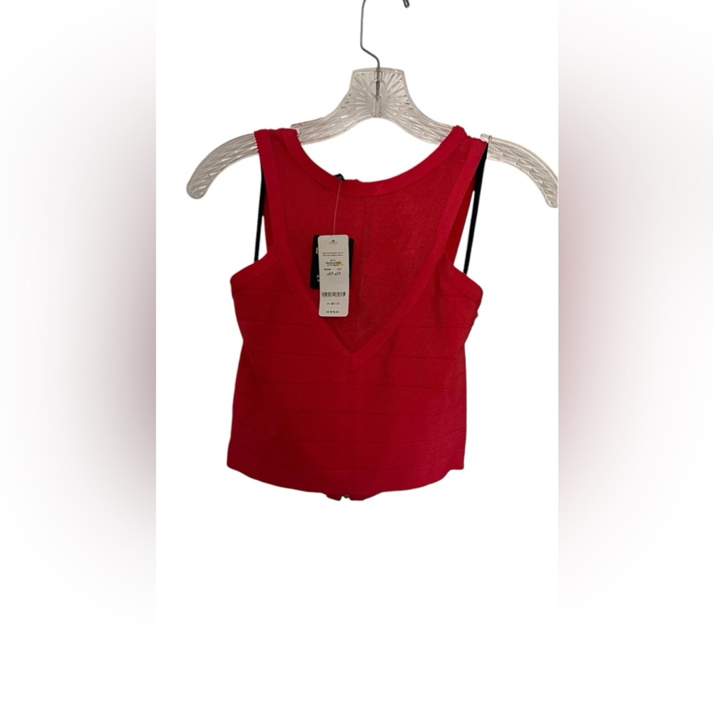 Bebe Mesh Yoke Bandage Crop Top(#2)-Hot Pink